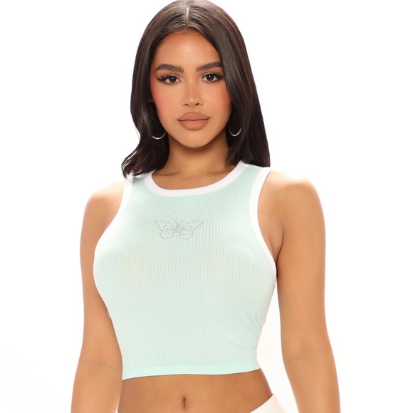 Y2K Queen Rhinestone Tank-Mint - Picture 1 of 15